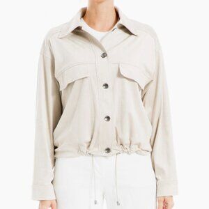 MAX STUDIO Faux Suede Bomber Jacket Oyster (Beige Light Bone Color) SZ LARGE NEW